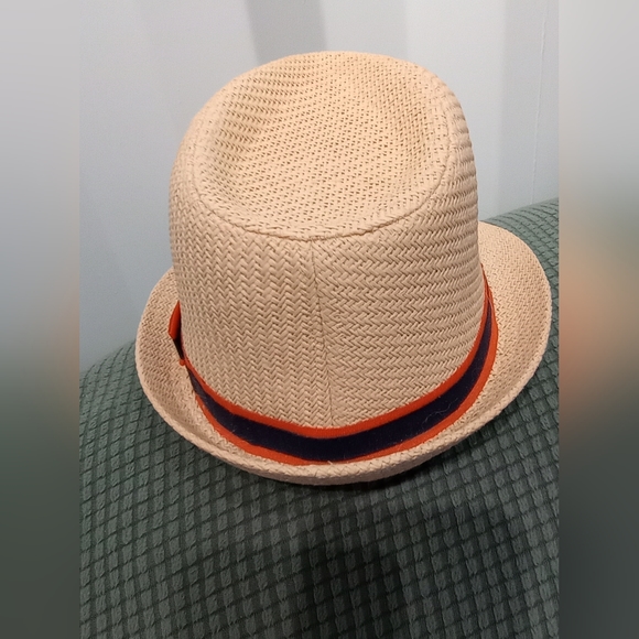 Charming Charlie straw style blue orange fedora hat - Picture 3 of 5